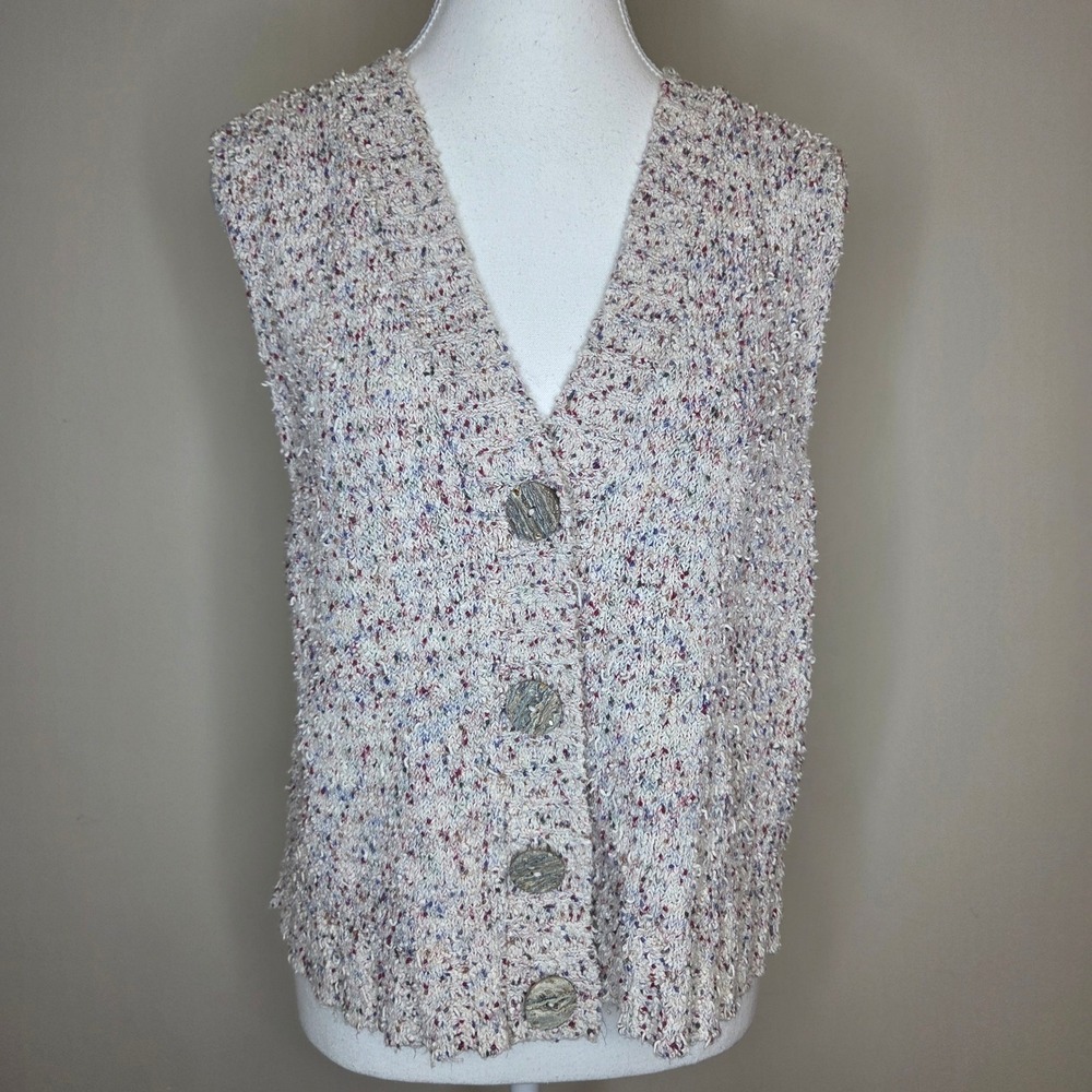Flax by Angelheart Womens Multi Color Confetti‎ Knit Button Front Vest Size S/M